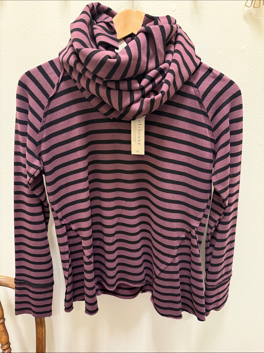 cut loose Striped Cowl Neck Sweater - Plum and Black